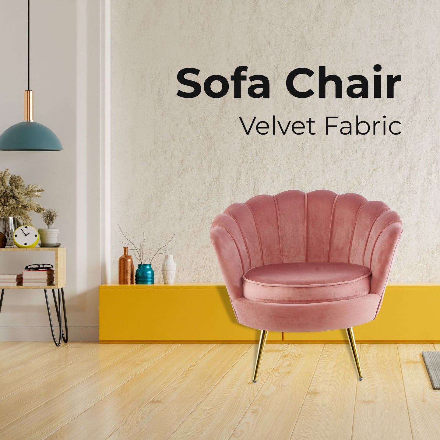Bloomer Velvet Fabric Accent Sofa Love Chair Round Ottoman Set - Rose Pink - Cosy Abode