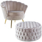 Bloomer Velvet Fabric Accent Sofa Love Chair Round Ottoman Set - Beige - Cosy Abode