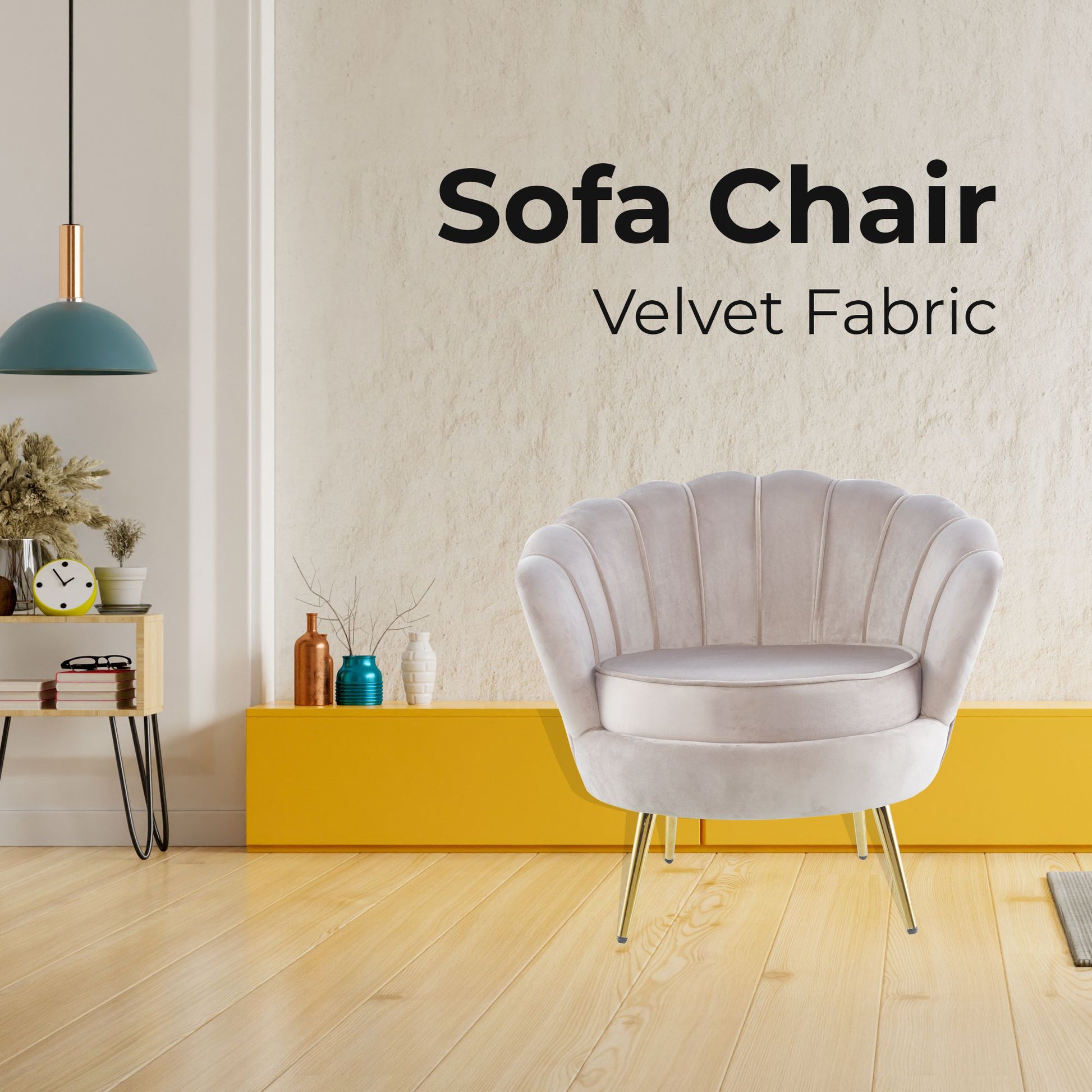 Bloomer Velvet Fabric Accent Sofa Love Chair Round Ottoman Set - Beige - Cosy Abode