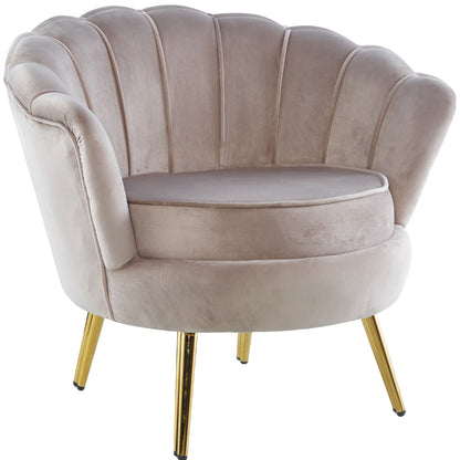 Bloomer Velvet Fabric Accent Sofa Love Chair Round Ottoman Set - Beige - Cosy Abode