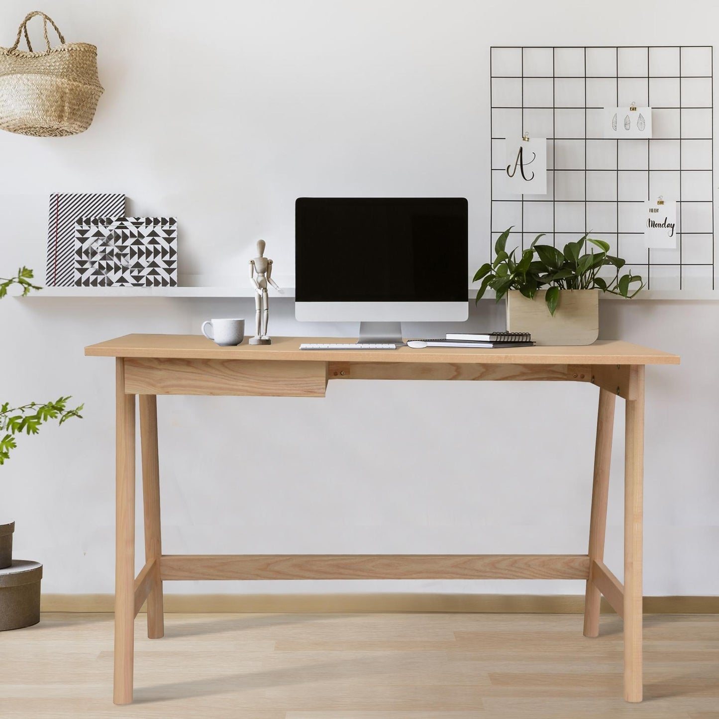 Mindil Office Desk Student Study Table Solid Wooden Timber Frame - Ash Natural - Cosy Abode