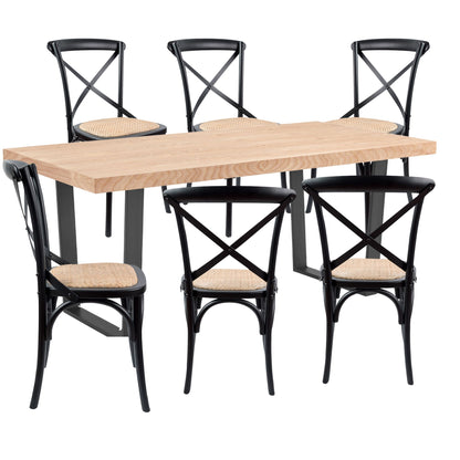 Petunia  7pc 180cm Dining Table Set 6 Cross Back Chair Elm Timber Wood Metal Leg - Cosy Abode