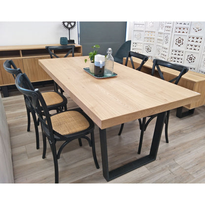 Petunia  7pc 180cm Dining Table Set 6 Cross Back Chair Elm Timber Wood Metal Leg - Cosy Abode