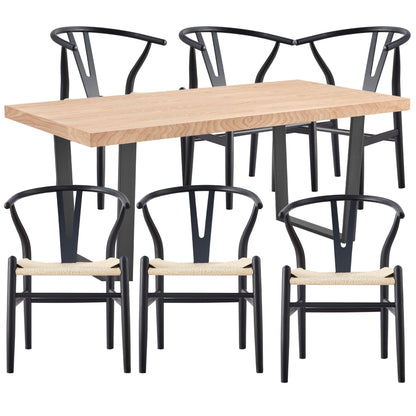 Petunia  7pc 180cm Dining Table Set 6 Wishbone Chair Elm Timber Wood Metal Leg - Cosy Abode