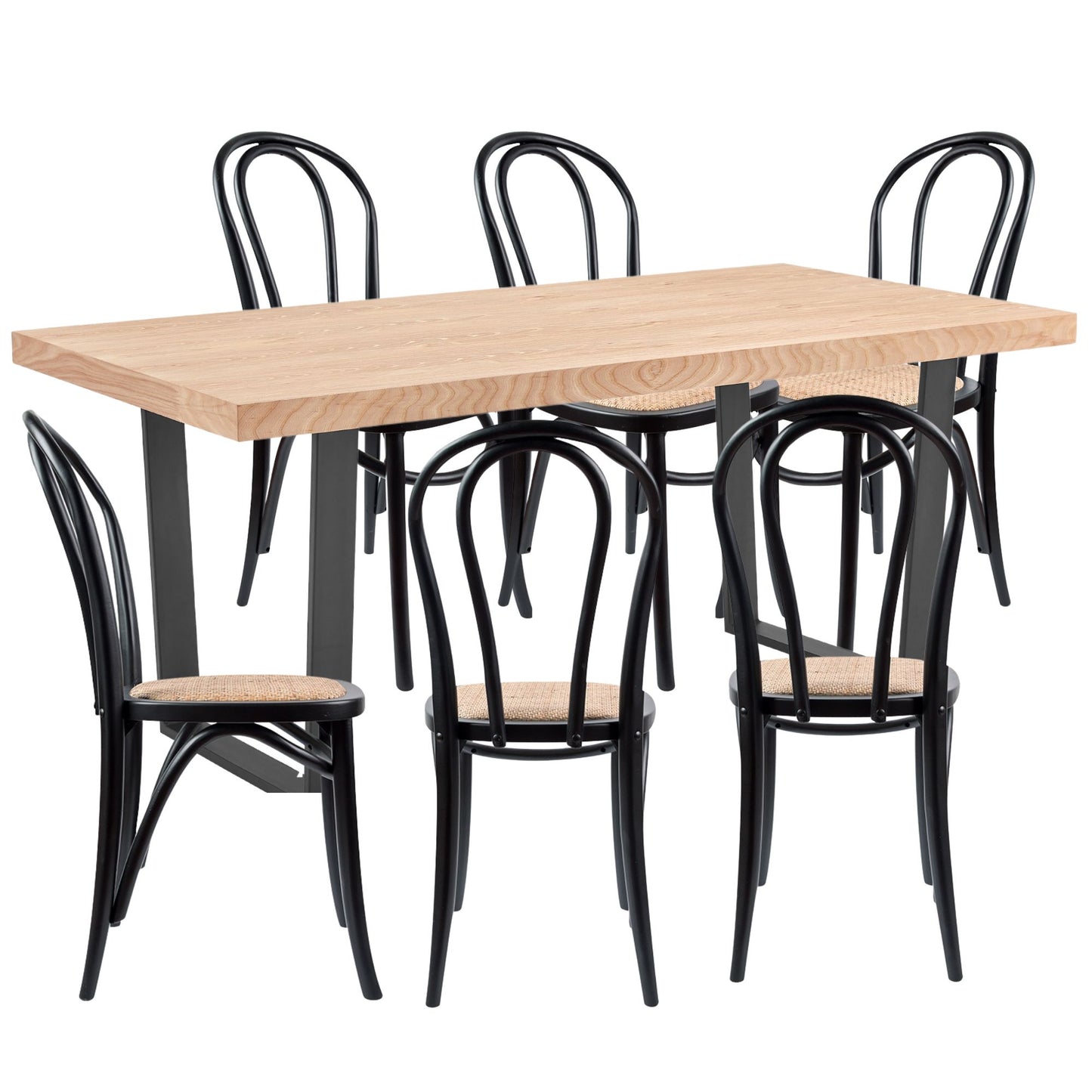 Petunia  7pc 180cm Dining Table Set 6 Arched Back Chair Elm Timber Wood - Cosy Abode