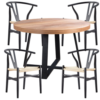 Petunia 5pc 120cm Round Breakfast Table with 4 Wishbone Chairs - Elm Timber - Cosy Abode