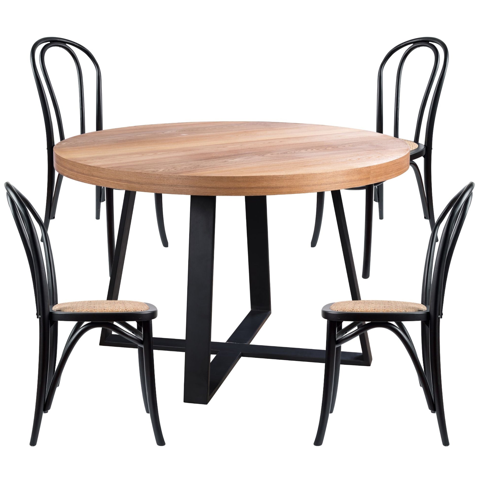Petunia  5pc 120cm Round Breakfast Nook Set with 4 Arched Back Chairs - Elm Wood - Cosy Abode