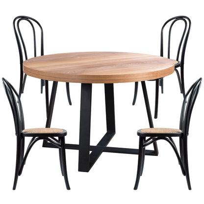 Petunia  5pc 120cm Round Breakfast Nook Set with 4 Arched Back Chairs - Elm Wood - Cosy Abode