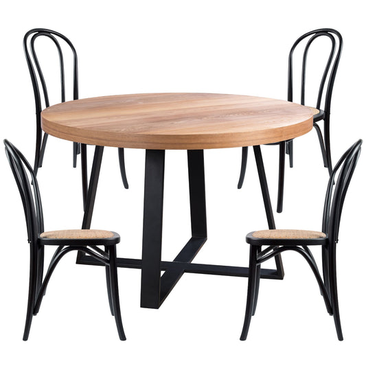 Petunia  5pc 120cm Round Breakfast Nook Set with 4 Arched Back Chairs - Elm Wood - Cosy Abode