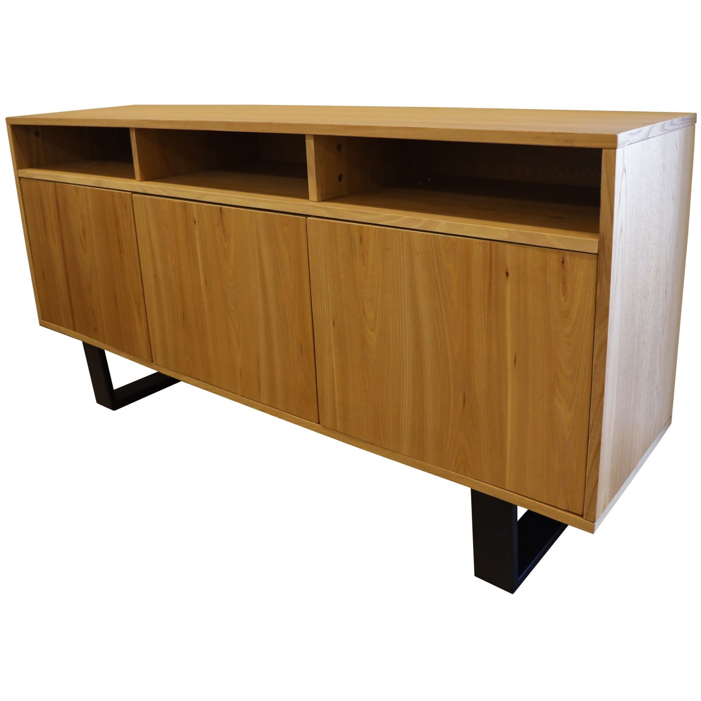 Petunia  Buffet Table 160cm 3 Door 3 Niche Elm Timber Wood Metal Leg - Natural - Cosy Abode