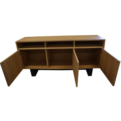 Petunia  Buffet Table 160cm 3 Door 3 Niche Elm Timber Wood Metal Leg - Natural - Cosy Abode
