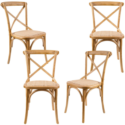 Aster Crossback Dining Chair Set of 4 Solid Birch Timber Wood Ratan Seat - Oak - Cosy Abode