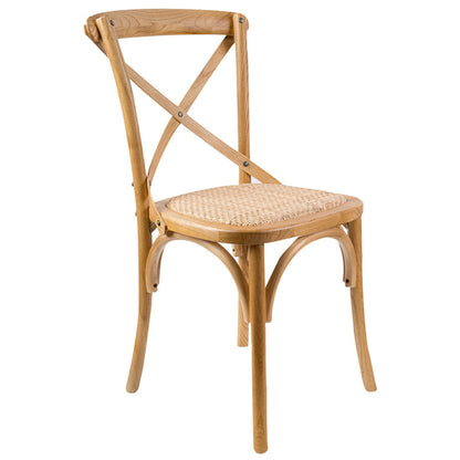 Aster Crossback Dining Chair Set of 4 Solid Birch Timber Wood Ratan Seat - Oak - Cosy Abode