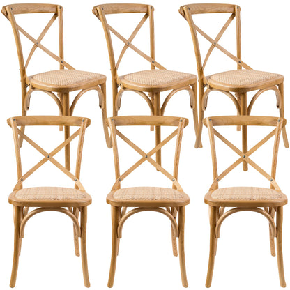 Aster Crossback Dining Chair Set of 6 Solid Birch Timber Wood Ratan Seat - Oak - Cosy Abode