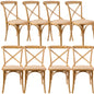 Aster Crossback Dining Chair Set of 8 Solid Birch Timber Wood Ratan Seat - Oak - Cosy Abode