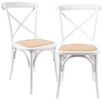 Aster Crossback Dining Chair Set of 2 Solid Birch Timber Wood Ratan Seat - White - Cosy Abode