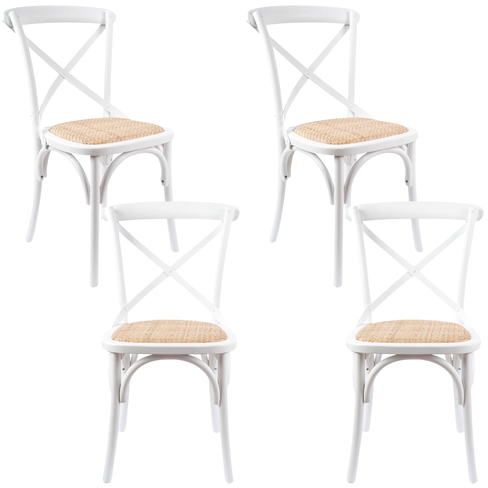 Aster Crossback Dining Chair Set of 4 Solid Birch Timber Wood Ratan Seat - White - Cosy Abode