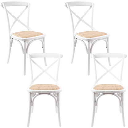 Aster Crossback Dining Chair Set of 4 Solid Birch Timber Wood Ratan Seat - White - Cosy Abode