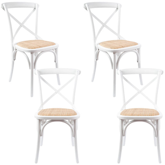 Aster Crossback Dining Chair Set of 4 Solid Birch Timber Wood Ratan Seat - White - Cosy Abode