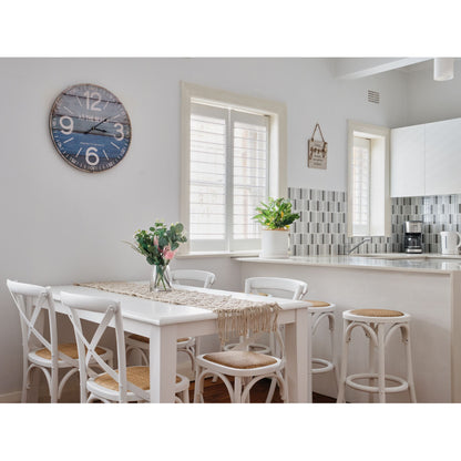 Aster Crossback Dining Chair Set of 4 Solid Birch Timber Wood Ratan Seat - White - Cosy Abode