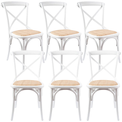 Aster Crossback Dining Chair Set of 6 Solid Birch Timber Wood Ratan Seat - White - Cosy Abode