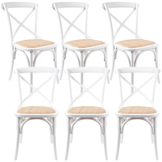 Aster Crossback Dining Chair Set of 6 Solid Birch Timber Wood Ratan Seat - White - Cosy Abode