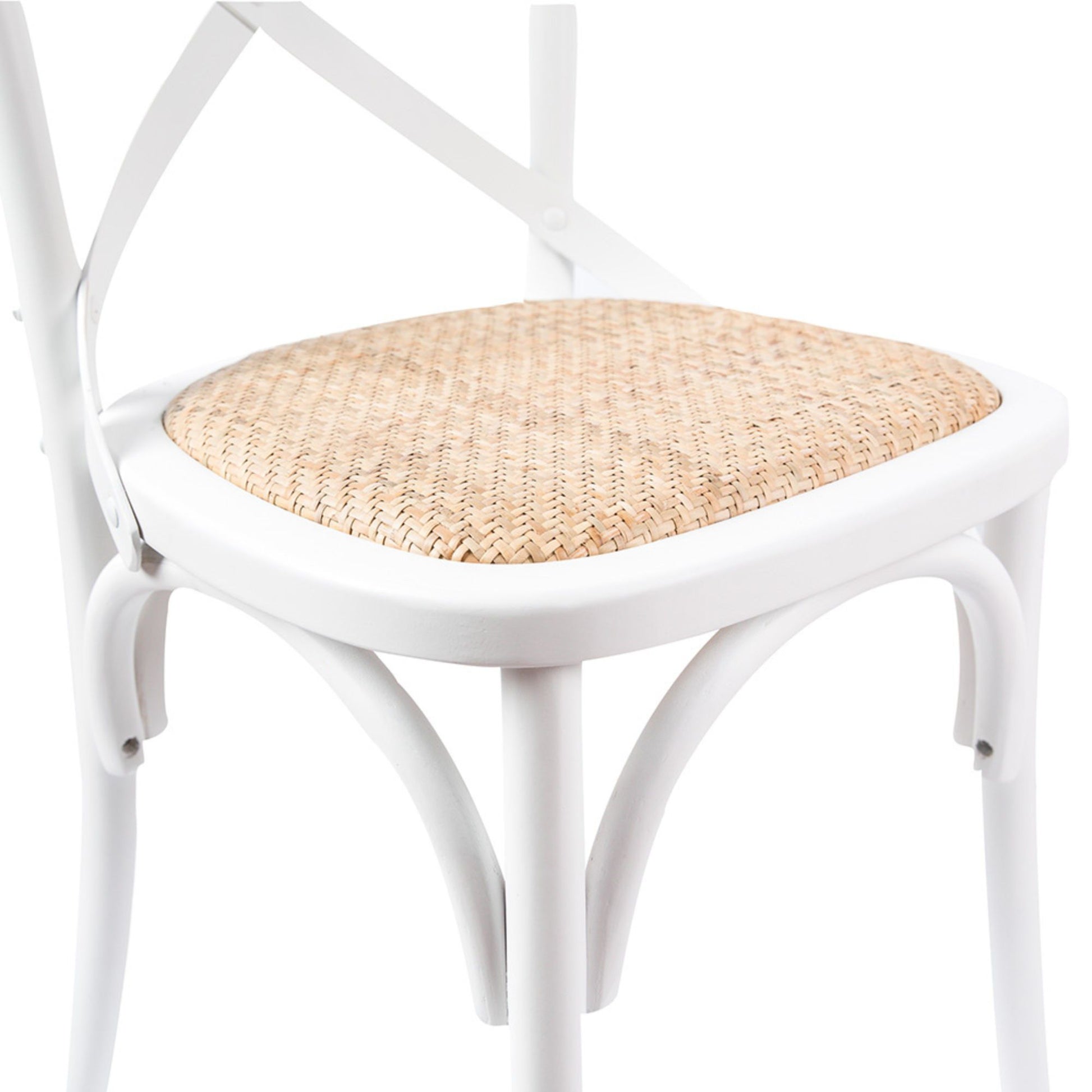 Aster Crossback Dining Chair Set of 6 Solid Birch Timber Wood Ratan Seat - White - Cosy Abode