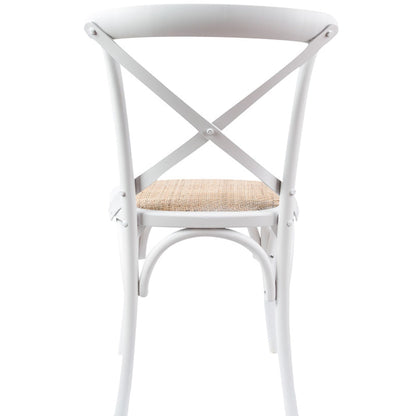 Aster Crossback Dining Chair Set of 6 Solid Birch Timber Wood Ratan Seat - White - Cosy Abode