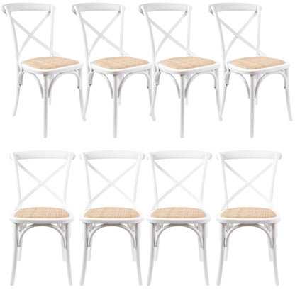 Aster Crossback Dining Chair Set of 8 Solid Birch Timber Wood Ratan Seat - White - Cosy Abode