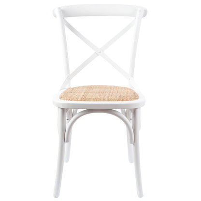 Aster Crossback Dining Chair Set of 8 Solid Birch Timber Wood Ratan Seat - White - Cosy Abode
