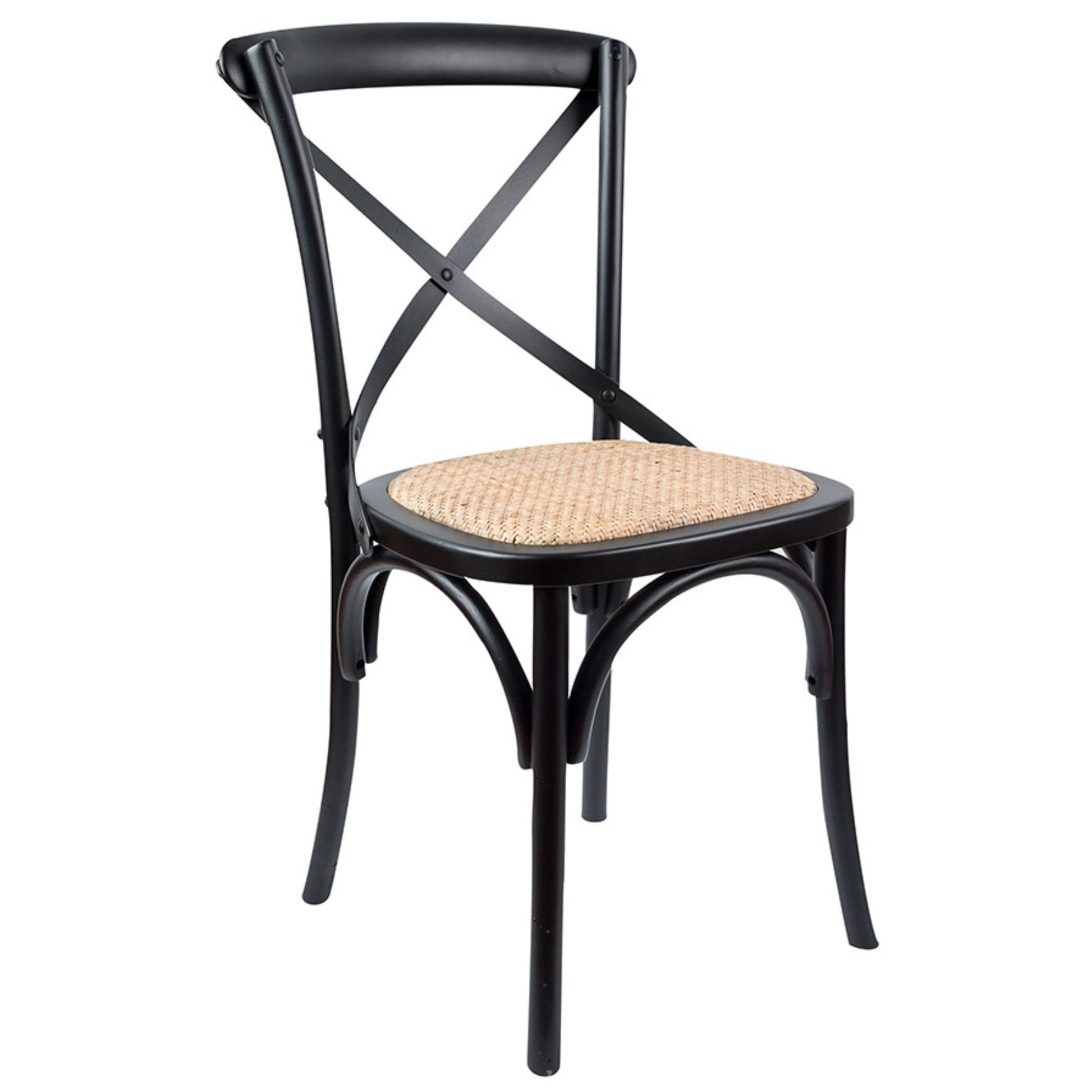 Aster Crossback Dining Chair Set of 2 Solid Birch Timber Wood Ratan Seat - Black - Cosy Abode