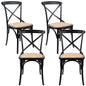 Aster Crossback Dining Chair Set of 4 Solid Birch Timber Wood Ratan Seat - Black - Cosy Abode