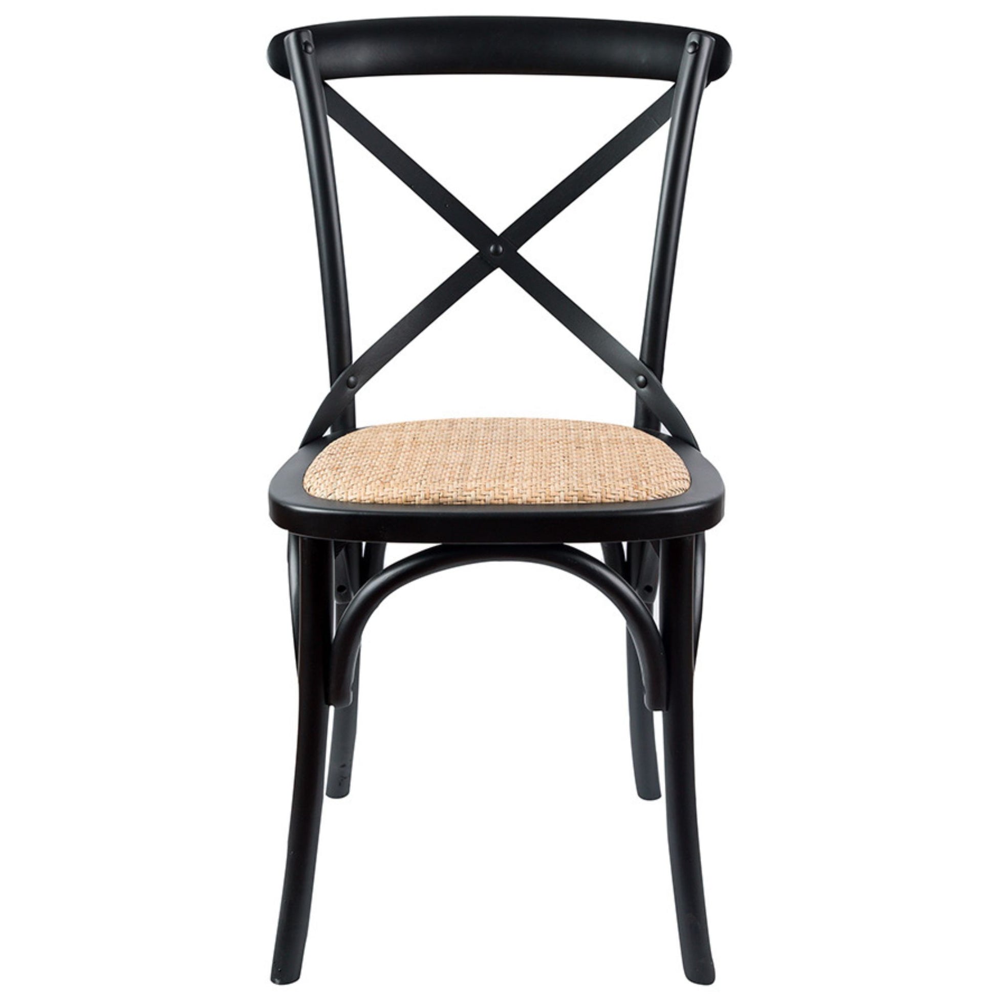 Aster Crossback Dining Chair Set of 4 Solid Birch Timber Wood Ratan Seat - Black - Cosy Abode