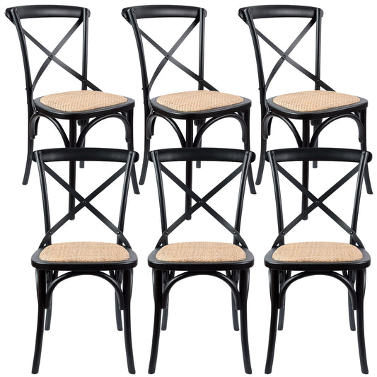 Aster Crossback Dining Chair Set of 6 Solid Birch Timber Wood Ratan Seat - Black - Cosy Abode