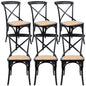 Aster Crossback Dining Chair Set of 6 Solid Birch Timber Wood Ratan Seat - Black - Cosy Abode