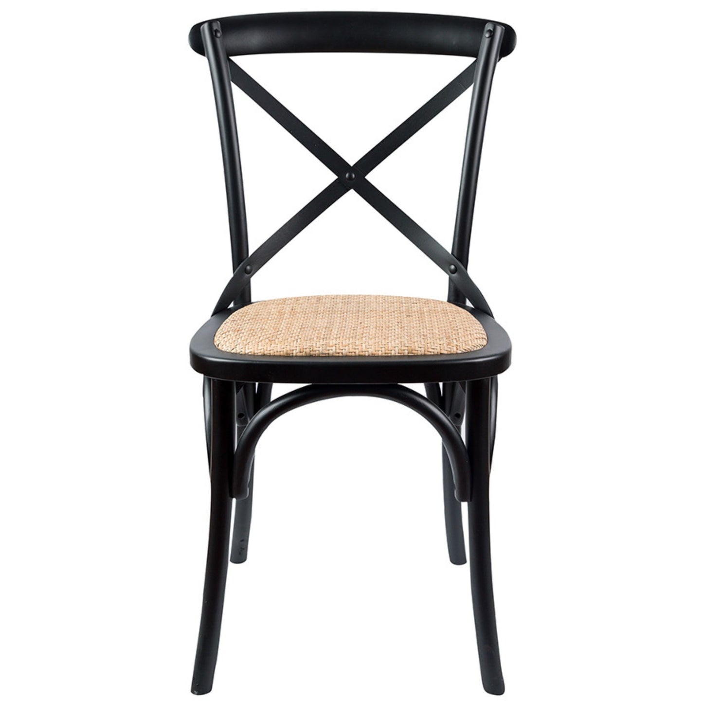 Aster Crossback Dining Chair Set of 6 Solid Birch Timber Wood Ratan Seat - Black - Cosy Abode