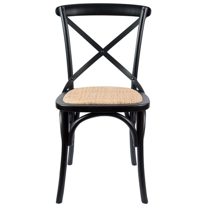 Aster Crossback Dining Chair Set of 6 Solid Birch Timber Wood Ratan Seat - Black - Cosy Abode