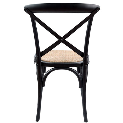 Aster Crossback Dining Chair Set of 6 Solid Birch Timber Wood Ratan Seat - Black - Cosy Abode