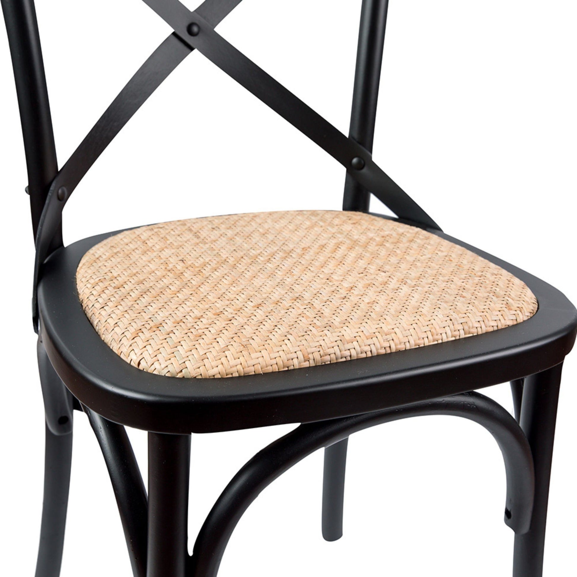 Aster Crossback Dining Chair Set of 6 Solid Birch Timber Wood Ratan Seat - Black - Cosy Abode