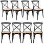 Aster Crossback Dining Chair Set of 8 Solid Birch Timber Wood Ratan Seat - Black - Cosy Abode