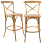 Aster 2pc Crossback Bar Stools Dining Chair Solid Birch Timber Rattan Seat - Oak - Cosy Abode