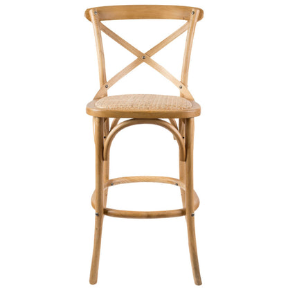Aster 2pc Crossback Bar Stools Dining Chair Solid Birch Timber Rattan Seat - Oak - Cosy Abode