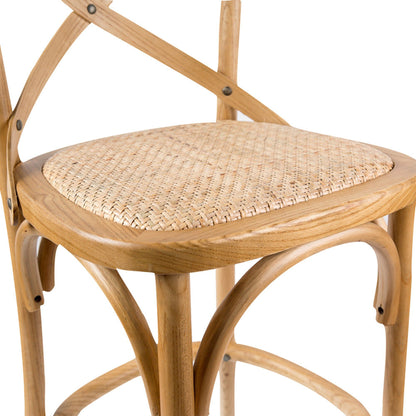 Aster 3pc Crossback Bar Stools Dining Chair Solid Birch Timber Rattan Seat - Oak - Cosy Abode