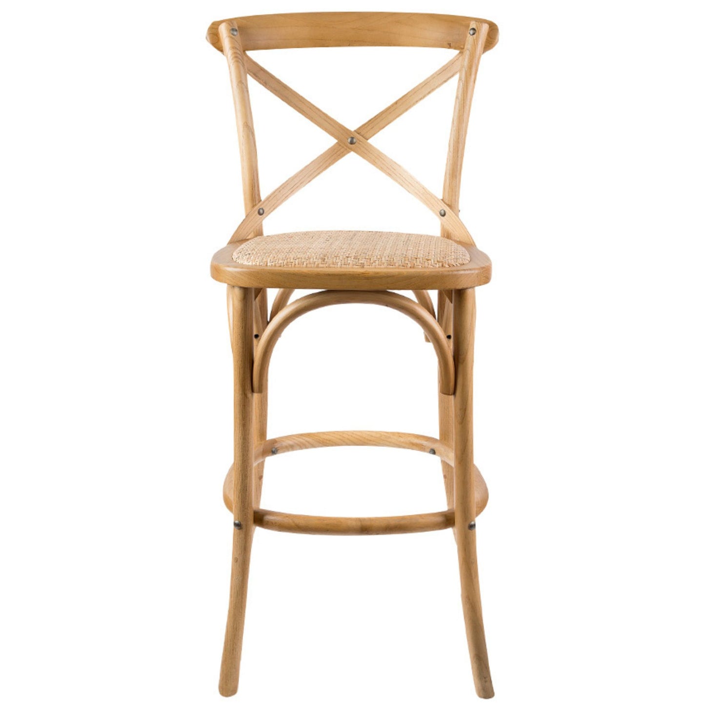 Aster 4pc Crossback Bar Stools Dining Chair Solid Birch Timber Rattan Seat - Oak - Cosy Abode