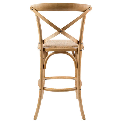 Aster 4pc Crossback Bar Stools Dining Chair Solid Birch Timber Rattan Seat - Oak - Cosy Abode