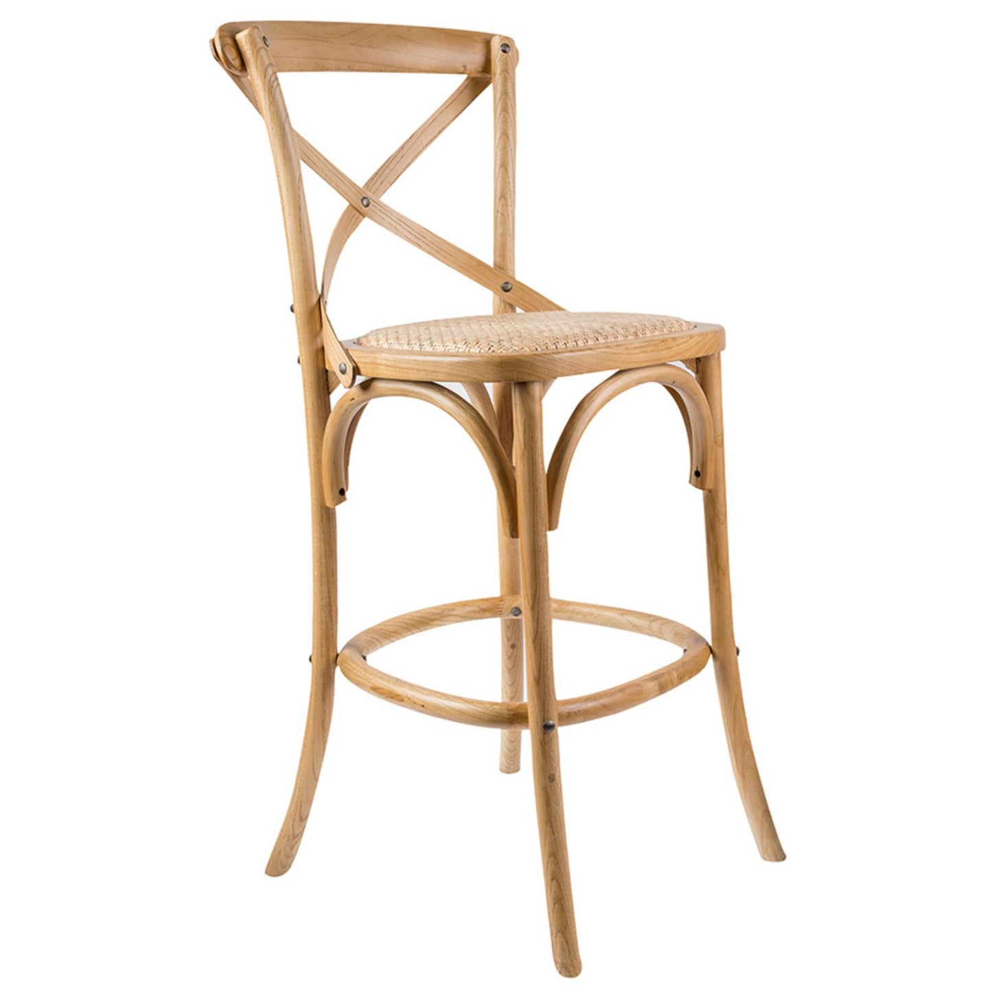 Aster Crossback Bar Stools Dining Chair Solid Birch Timber Rattan Seat - Oak - Cosy Abode