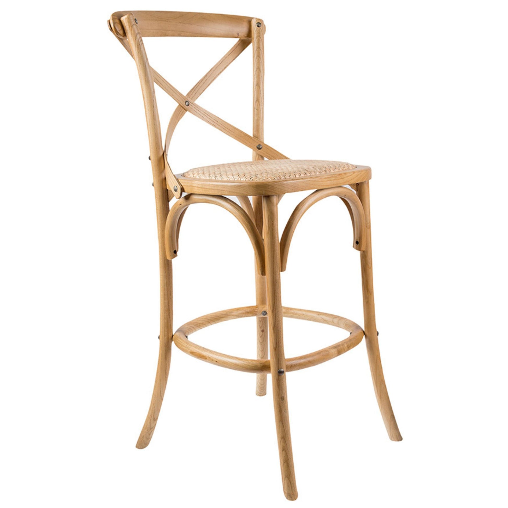 Aster Crossback Bar Stools Dining Chair Solid Birch Timber Rattan Seat - Oak - Cosy Abode