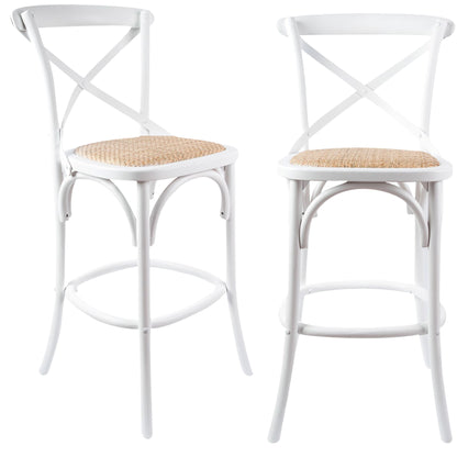 Aster 2pc Crossback Bar Stools Dining Chair Solid Birch Timber Rattan Seat White - Cosy Abode