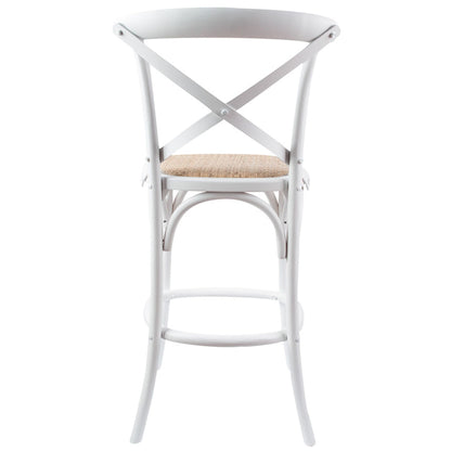 Aster 2pc Crossback Bar Stools Dining Chair Solid Birch Timber Rattan Seat White - Cosy Abode