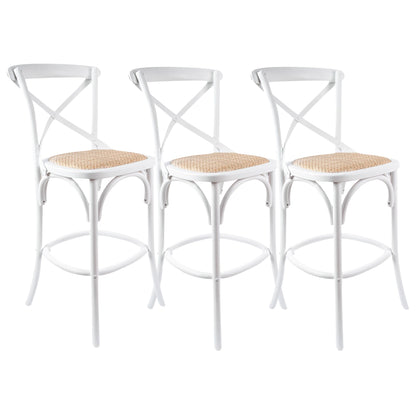 Aster 3pc Crossback Bar Stools Dining Chair Solid Birch Timber Rattan Seat White - Cosy Abode